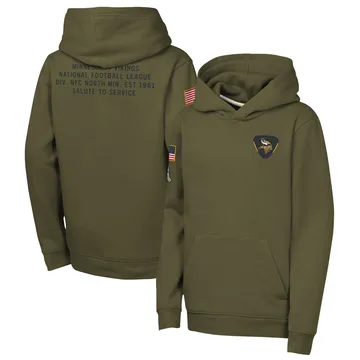 Youth Minnesota Vikings Olive 2025 Salute to Service Club Fleece Hoodie